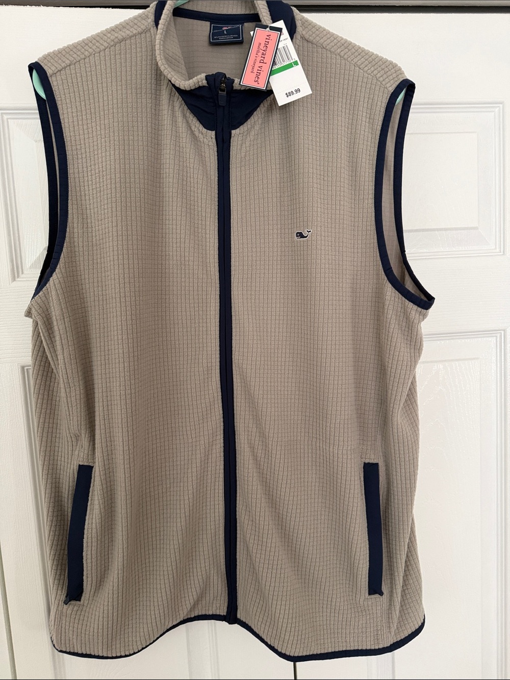 Vineyard Vines Men's Tan Vest with Navy Trim